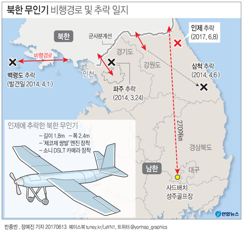 [그래픽] 북한 무인기 비행경로 및 추락 일지