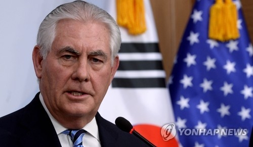 U.S. Secretary of State Rex Tillerson speaks during a joint press conference with South Korean Foreign Minister Yun Byung-se at the South Korean Foreign Ministry in Seoul on March 17, 2017. (pool photo-Yonhap)
