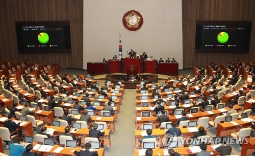 Lawmakers attend a plenary session of the National Assembly at the parliament's main chamber in Seoul on Nov. 9, 2017. (Yonhap)