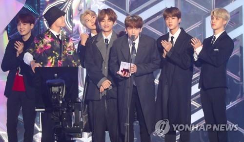 BTS attends the 2018 MBC Plus X Genie Music Awards in Incheon, west of Seoul, on Nov. 6, 2018. (Yonhap)