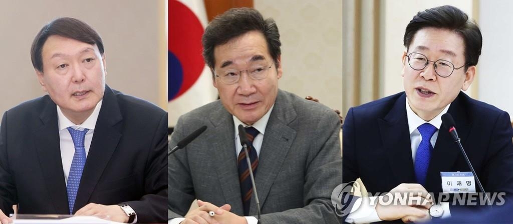From left are former Prosecutor General Yoon Seok-youl, former Democratic Party leader Lee Nak-yon and Gyeonggi Province Gov. Lee Jae-myung. (Yonhap)