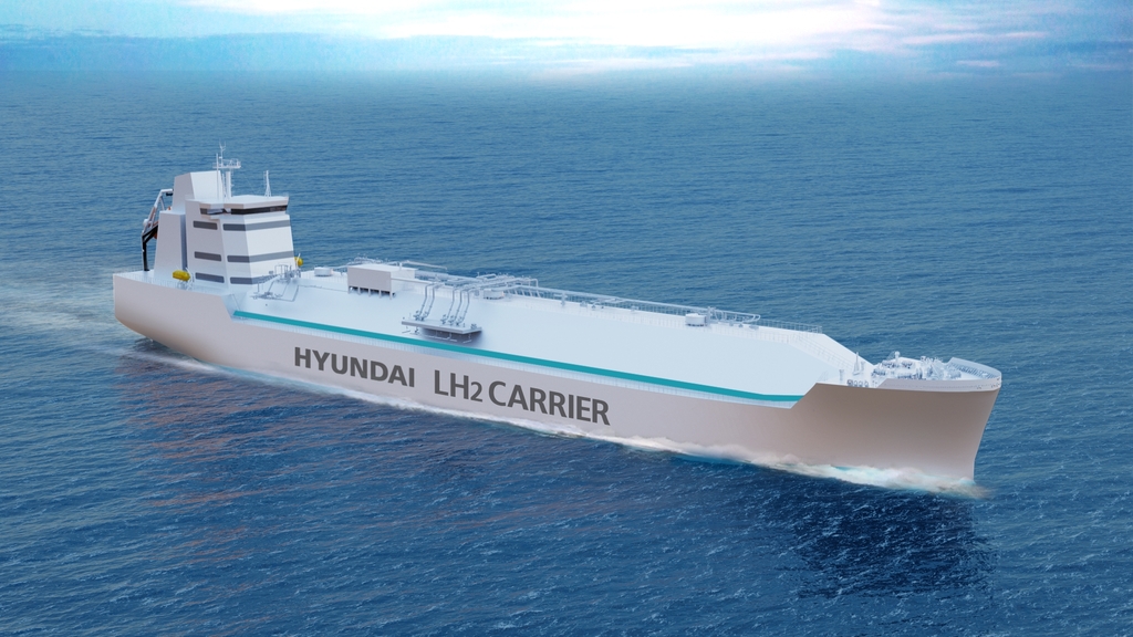 This image provided by Hyundai Heavy Industries Group on Sept. 15, 2021, shows a conceptual image of the group's liquefied hydrogen carrier being developed by the group. (PHOTO NOT FOR SALE) (Yonhap)