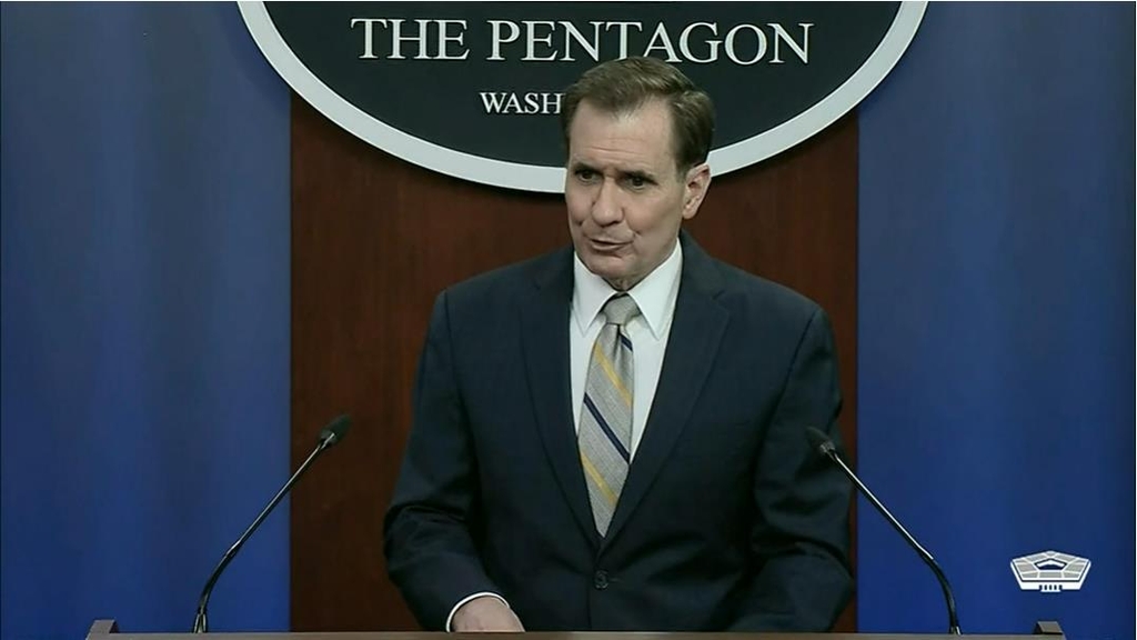 U.S. Department of Defense Press Secretary John Kirby is seen answering a question in a press briefing at the Pentagon in Washington on Jan. 21, 2021 in this image captured from the department's website. (PHOTO NOT FOR SALE) (Yonhap)