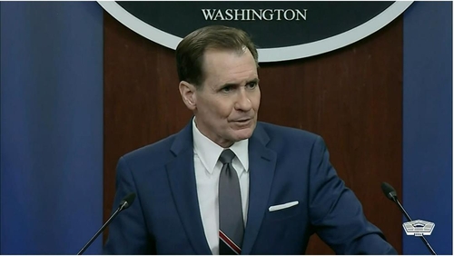 U.S. Department of Defense Press Secretary John Kirby is seen answering a question in a press briefing at the Pentagon in Washington on March 11, 2022 in this image captured from the department's website. (Yonhap)