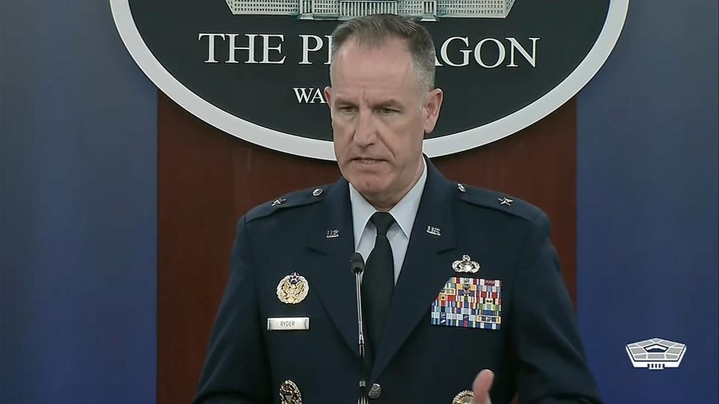Department of Defense spokesman Brig. Gen. Pat Ryder is seen answering a question during a daily press briefing at the Pentagon in Washington on Nov. 8, 2022 in this image captured from the department's website. (Yonhap)