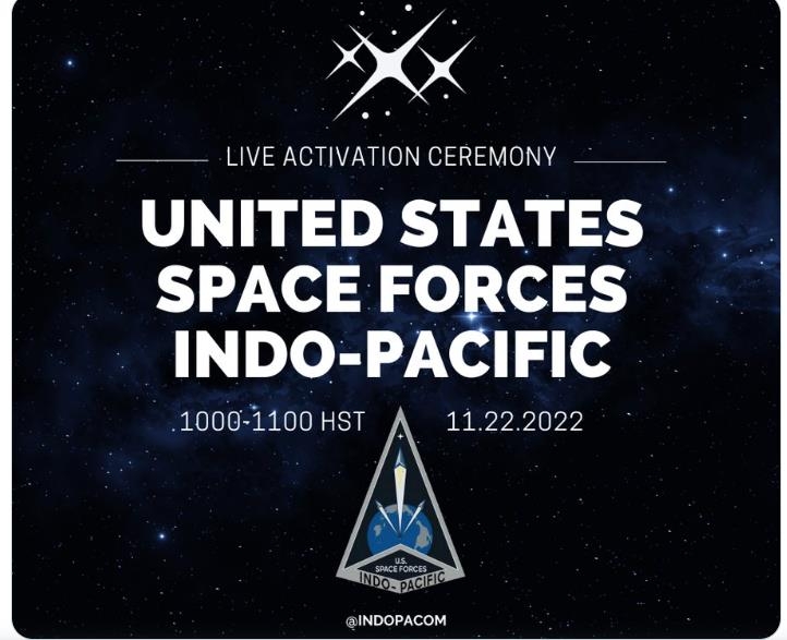 The image, captured from the Twitter account of U.S. Indo-Pacific, shows the scheduled launch of a new U.S. Space Force Indo-Pacific Command. (PHOTO NOT FOR SALE) (Yonhap)