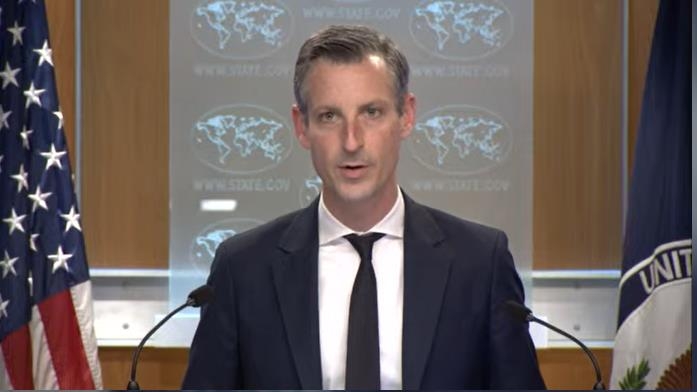 Department of State Press Secretary Ned Price is seen speaking during a daily press briefing at the department in Washington on Jan. 24, 2023 in this captured image. (Yonhap)