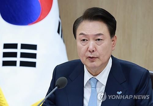 President Yoon Suk Yeol speaks during a Cabinet meeting at the presidential office in Seoul on March 26, 2024. (Yonhap) 