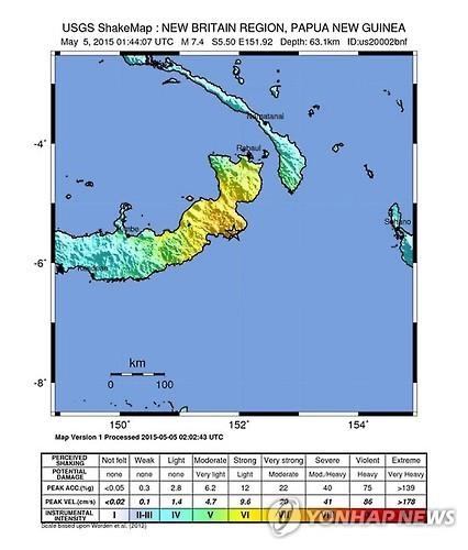 파푸아뉴기니서 규모 7.4 강진…쓰나미 경보(종합) - 2