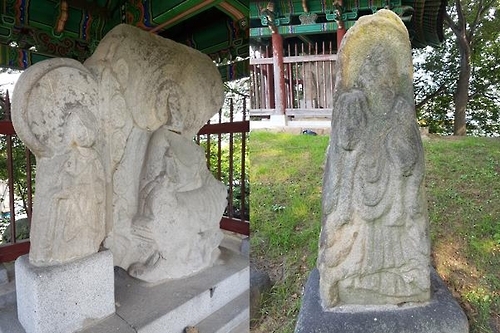 청주 비중리 석조여래삼존상과 석조여래입상