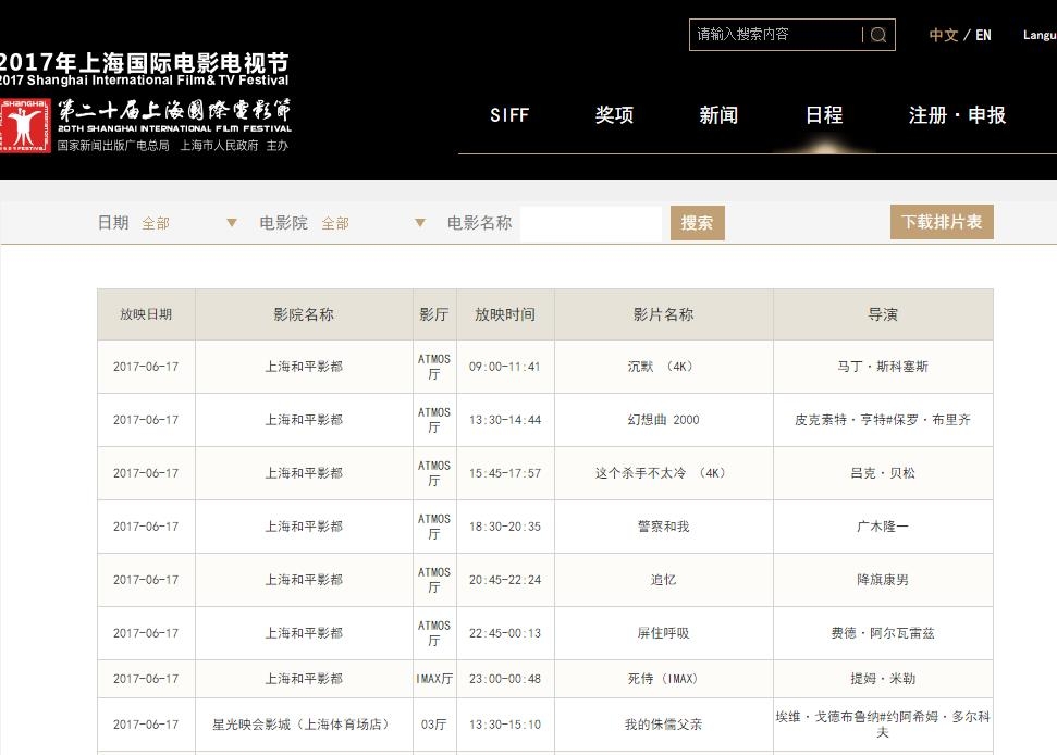 한국 영화 상영이 제한된 중국 상하이 국제영화제 [상하이 국제영화제 홈페이지 화면 캡처]