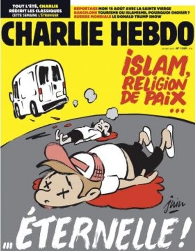스페인 테러를 소재로 이슬람교를 조롱한 프랑스 주간지 샤를리에브도 최신호 표지