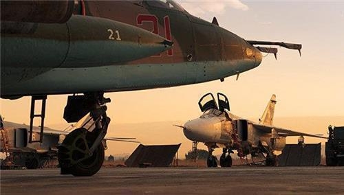 시리아 흐메이임 공군기지의 러시아 전투기들 [리아노보스티=연합뉴스]