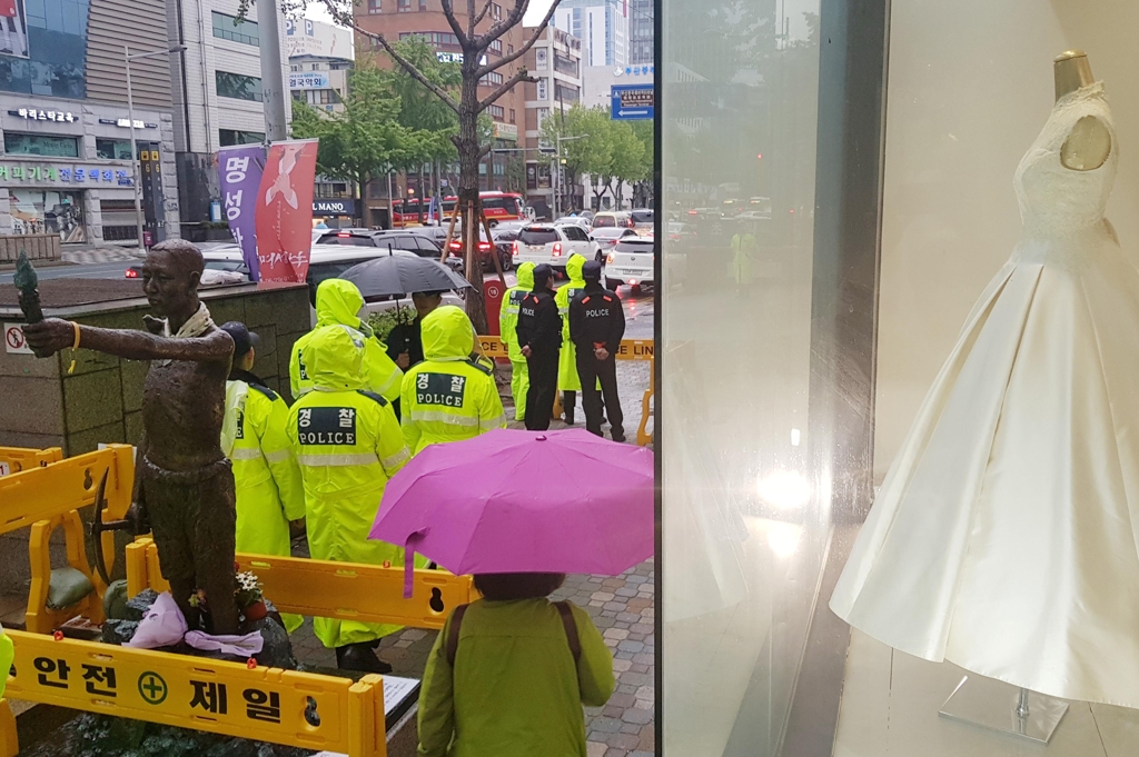 인도 위 한복판 강제징용노동자상