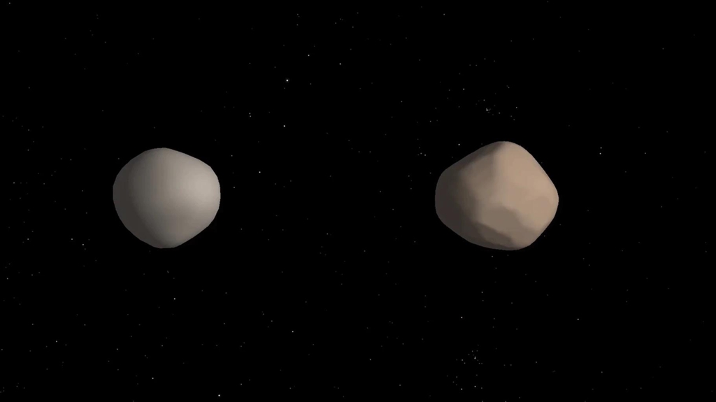서로 공전하는 쌍으로 된 소행성 이미지 