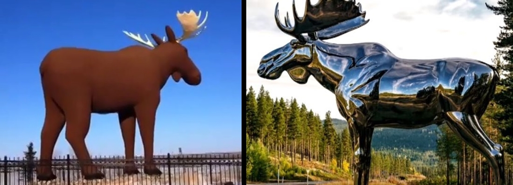 왼쪽이 캐나다의 '맥스 더 무스' 사슴상. 오른쪽은 노르웨이에 세워진 사슴상. [유튜브 캡처]