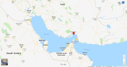 이란이 밀수 유조선을 억류했다고 발표한 지점(붉은점)