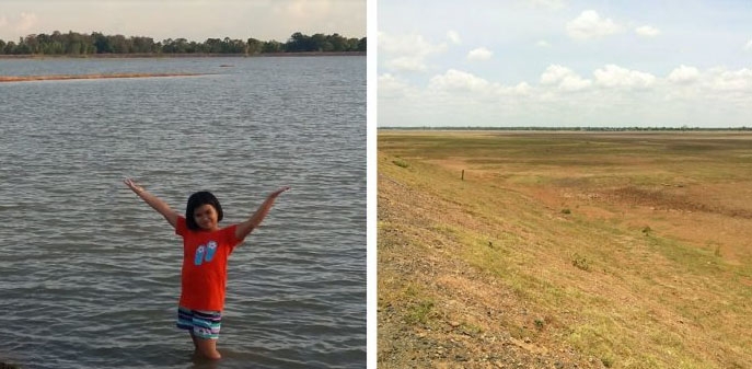 말라버린 태국 저수지…예년(왼쪽)과 현재