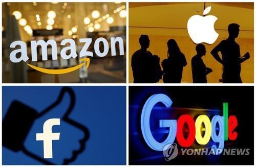 미국의 IT 공룡들인 아마존, 애플, 페이스북, 구글의 로고 