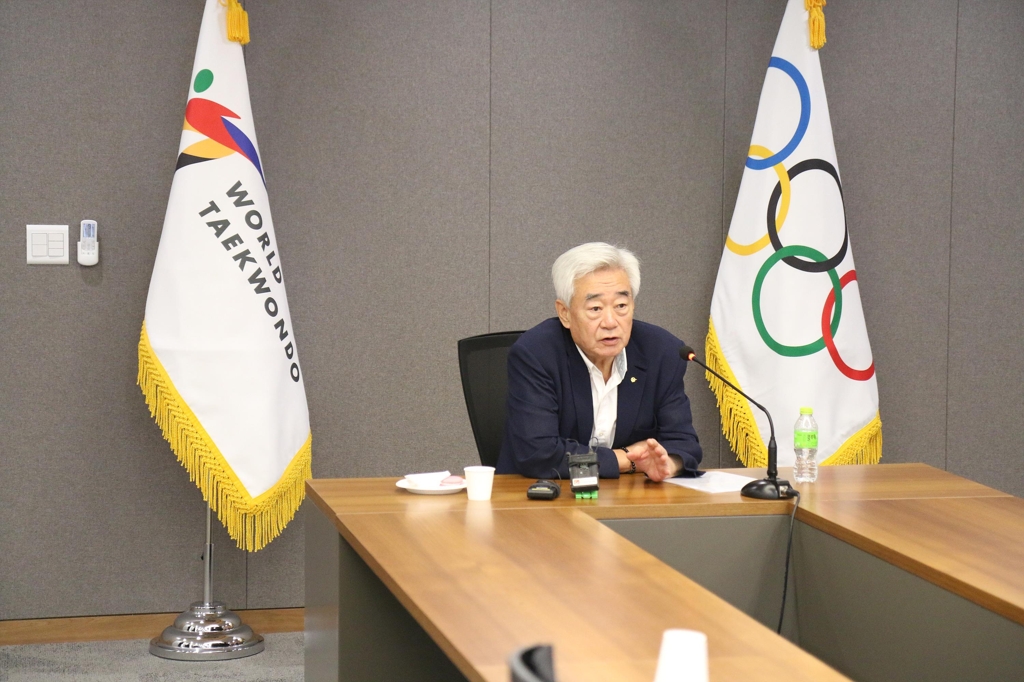 2020년 도쿄올림픽 준비 상황 등을 설명하는 조정원 세계태권도연맹 총재.