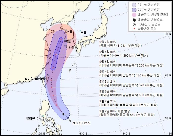 태풍 '링링' 예상 경로