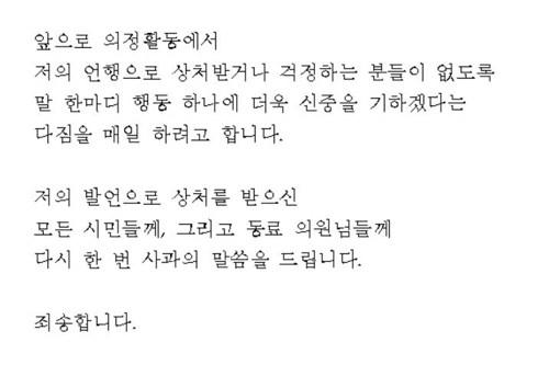 이해금 평택시의원이 기자들에게 보낸 사과문 발췌