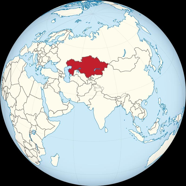 중앙아시아 국가 카자흐스탄(붉은색 칠한 나라) [위키피디아 자료사진] 