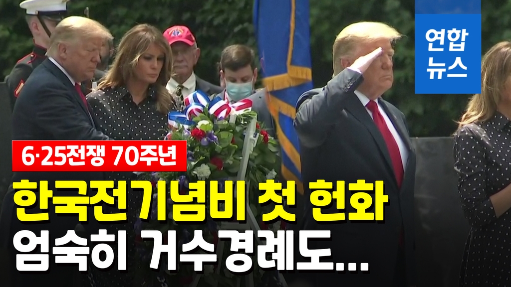 [영상] 트럼프, 6·25 70주년 맞아 한국전기념비 헌화…엄숙히 거수경례 - 2