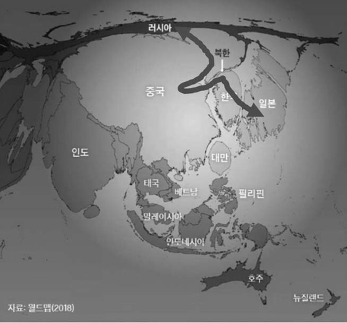 동아시아 지역의 GDP 규모와 러-중-한-일의 왜곡된 물류 이동 현황