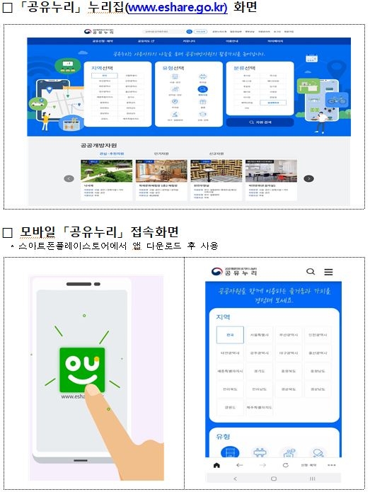 공공자원 개방·공유 포털 '공유누리' 서비스 화면