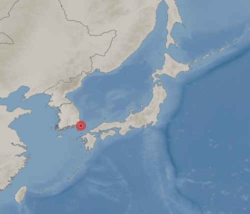 19일 오후 11시 27분께 규모 3.9 지진이 발생한 일본 나가사키현 대마도 북북동쪽 96㎞ 해역. [기상청 제공. 재판매 및 DB 금지]