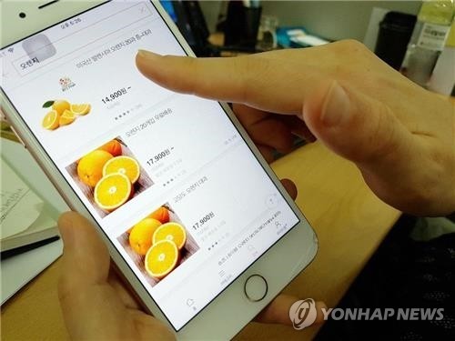 온라인쇼핑으로 과일을 구매하는 모습