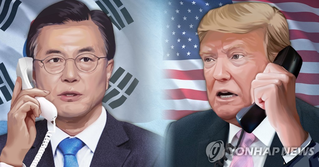 文대통령-트럼프 통화…비핵화 대화 모멘텀 유지 공감 (PG)