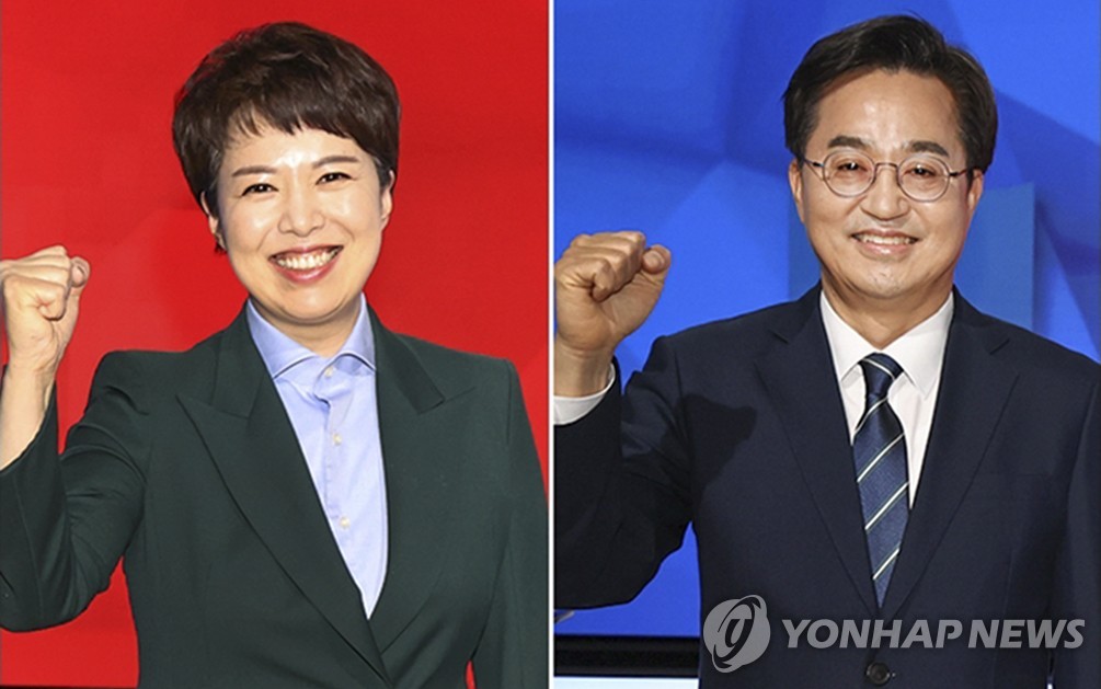 This composite shows Kim Eun-hye (L), the ruling People Power Party candidate for Gyeonggi governor, and Kim Dong-yeon, the main opposition Democratic Party candidate for Gyeonggi governor. (Yonhap)