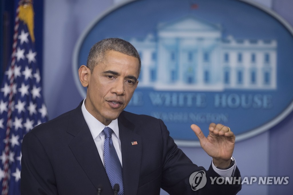 오바마 미국 대통령이 북한의 '소니 해킹'과 관련해 "북한에 '비례적으로'(proportionally)으로 대응할 것"이라고 말해 `눈에는 눈' 방식의 보복 대응에 나설 것임을 경고했다. (EPA=연합뉴스)
