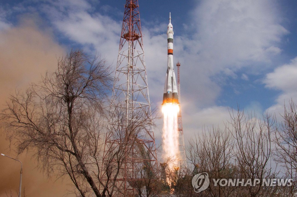 Soyuz-2.1a rocket booster with Soyuz MS-16 spacecraft launched from Baikonur Cosmodrome