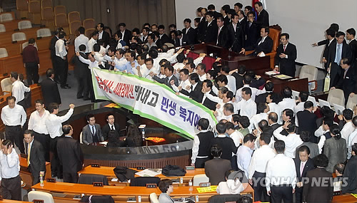 예산안 단독처리, 난장판 국회