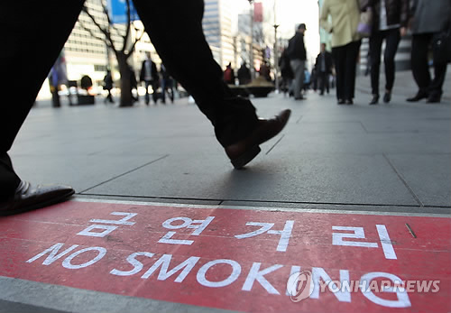 강남대로 보행지역에 금연거리를 알리는 표시가 되어 있는 모습(자료사진)
