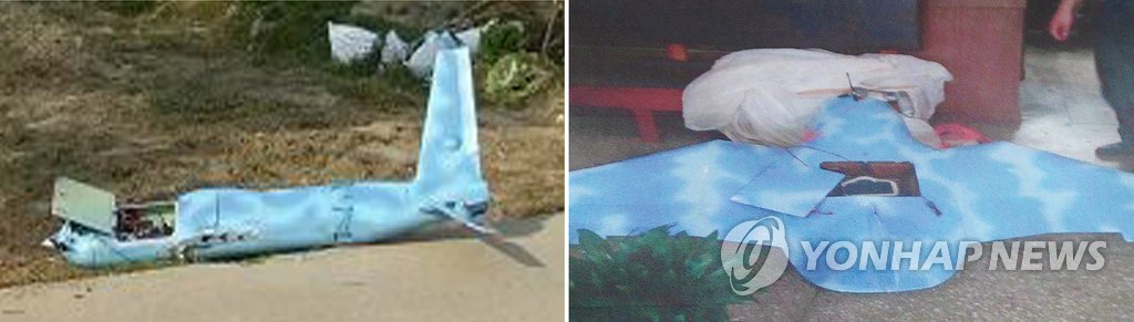 왼쪽이 백령도에서 발견된 무인항공기, 오른쪽이 지난달 파주에서 발견된 무인기. 