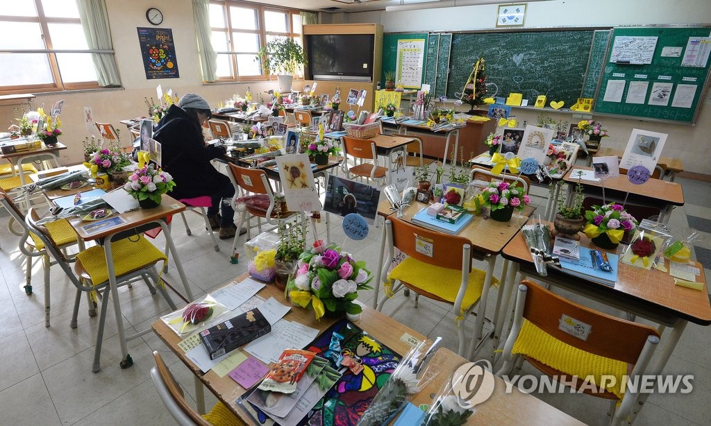 세월호 참사로 희생된 학생들이 사용하던 교실
<<연합뉴스 자료사진>>