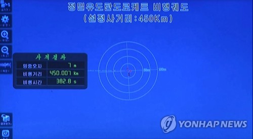 북한 '정밀유도 탄도미사일' 발사 사격결과 화면