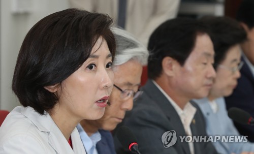 조국 인사청문회 대책TF 회의에서 발언하는 나경원