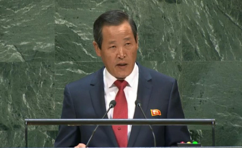 In the photo captured from U.N. Web TV on Sept. 30, 2019, North Korean Ambassador to the United Nations Kim Song gives an address to the U.N. General Assembly in New York. Kim urged the United States to come to denuclearization talks with a new proposal acceptable to Pyongyang. (PHOTO NOT FOR SALE) (Yonhap)