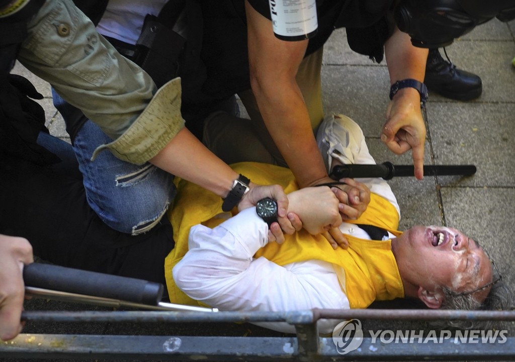 반정부시위 참여 중 체포되는 홍콩 구의원 후보