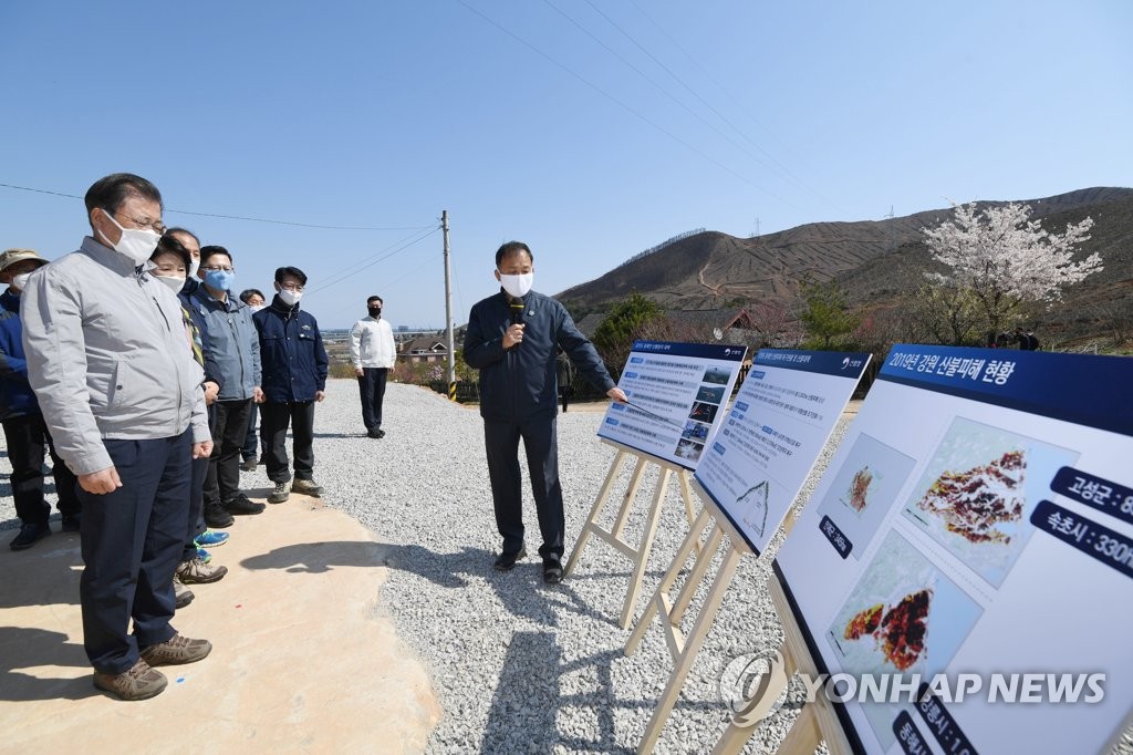 산불피해 재조림지 현황 설명 듣는 문 대통령