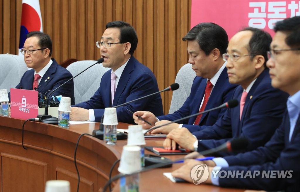 원내대책회의 발언하는 주호영