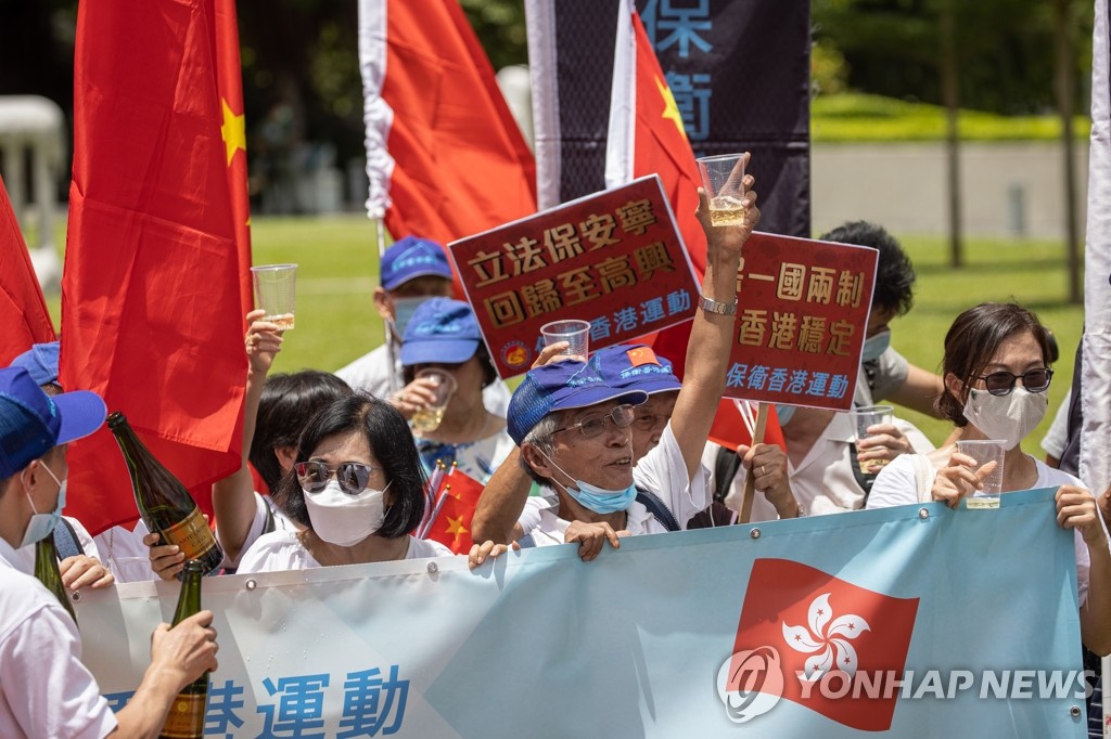 '홍콩보안법' 통과 반기는 홍콩의 친중국 지지자들