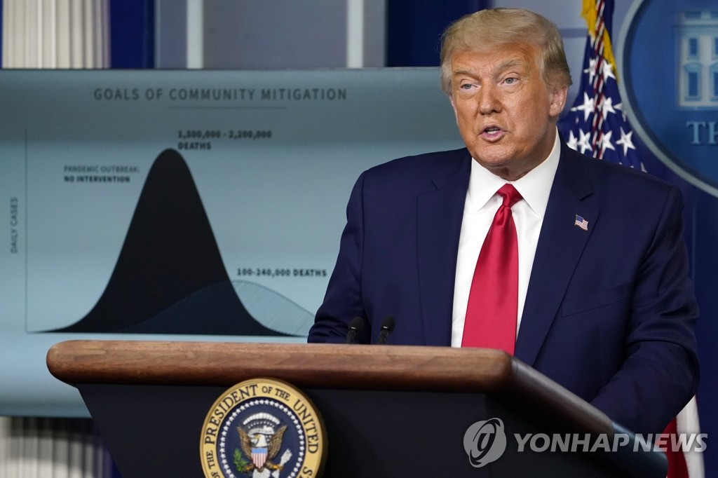 백악관에서 기자회견 하는 트럼프
