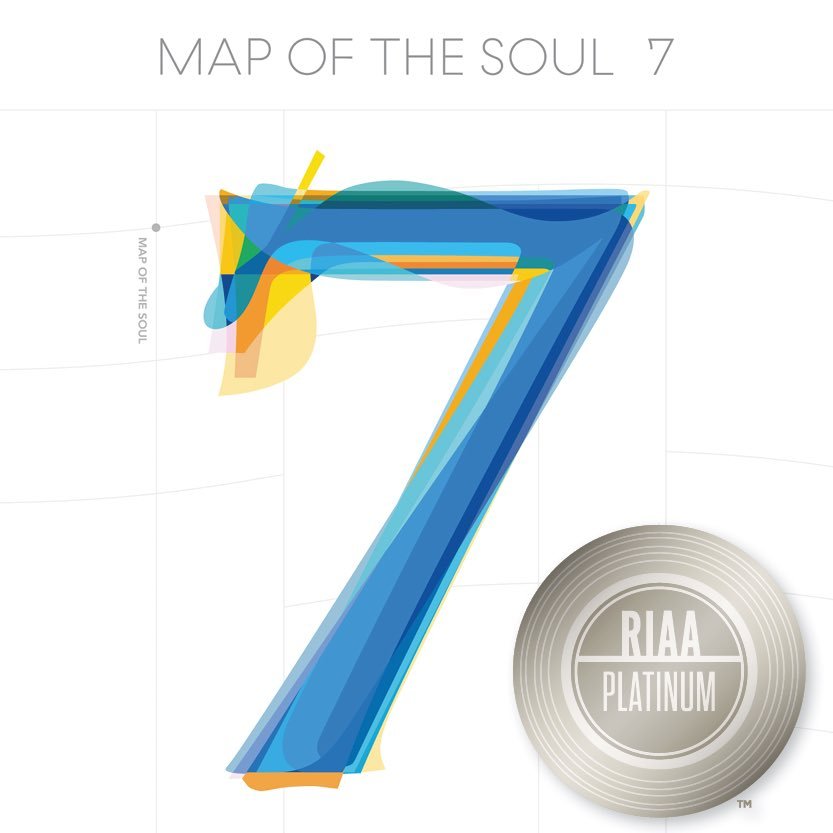 This image, provided by the Recording Industry Association of America (RIAA), shows the cover of BTS' 2020 hit album "Map of the Soul: 7" with RIAA's platinum certification mark on it. (PHOTO NOT FOR SALE) (Yonhap) 