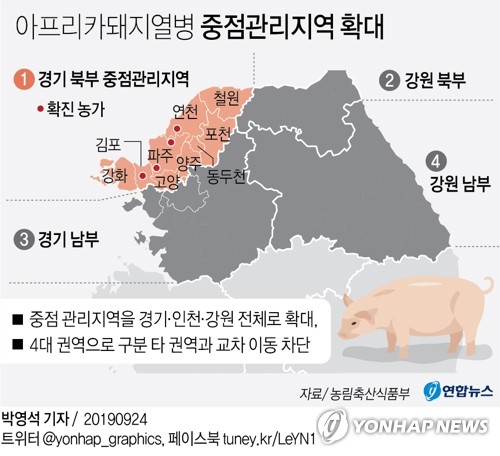 [그래픽] 아프리카돼지열병 중점관리지역 확대
